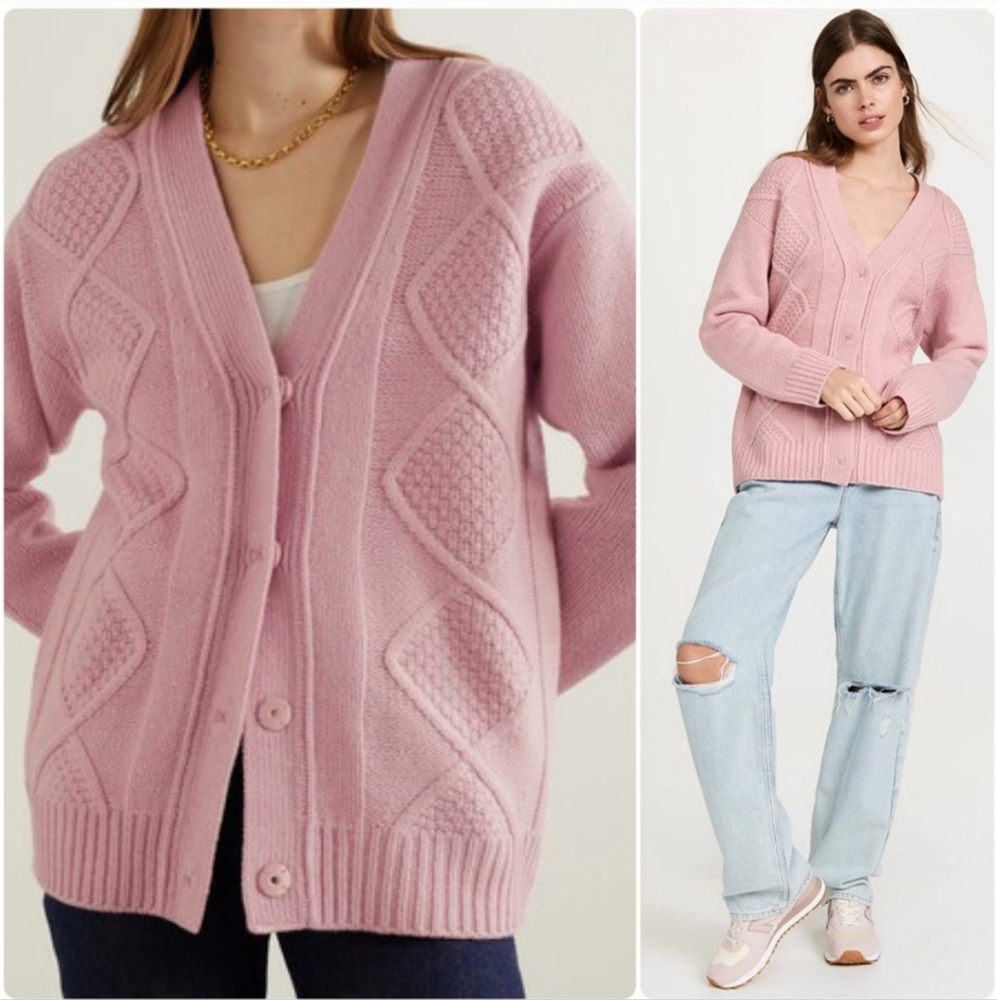 ATM Anthony Thomas Melillo Merino Wool Cable Cardigan Blush Pink Small
